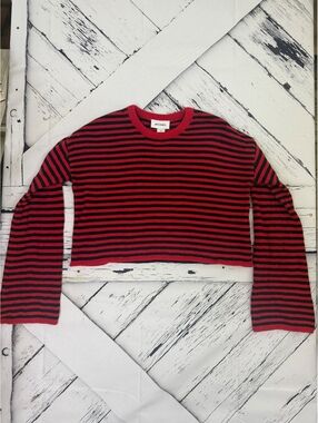 MONKL Red & Black Striped Knit Cropped Sweater Grunge Indie Aesthetic Women XS